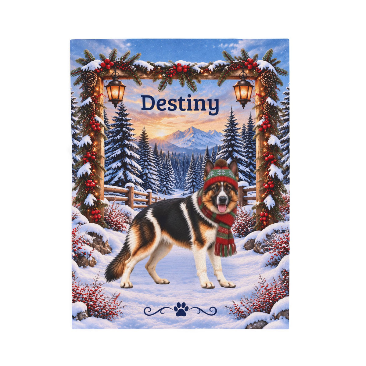 German Shepherd (Panda Piebald Coat) - Personalized Winter Blanket, Custom Name Velveteen Throw - MySisterIsAsurvor