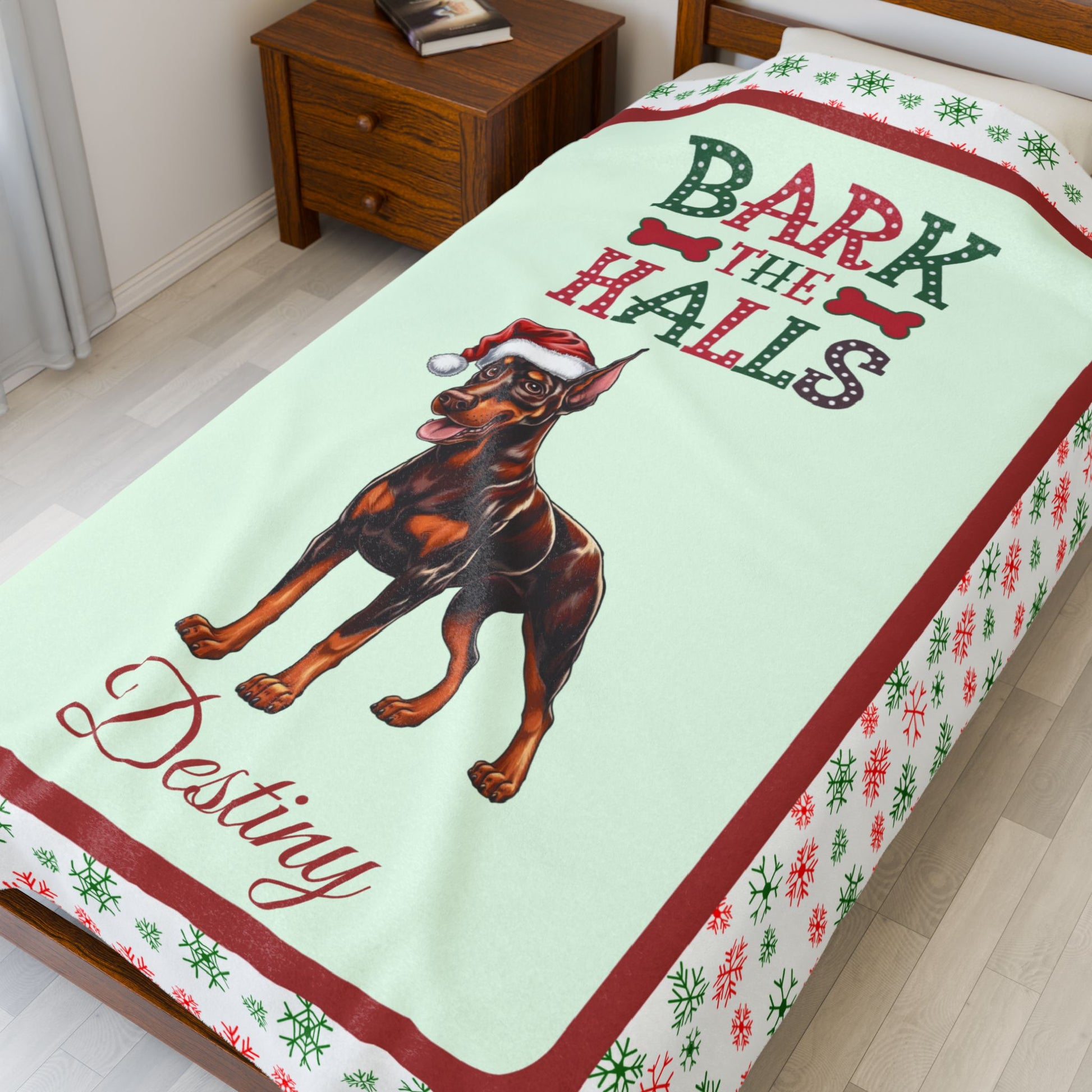 Doberman Pinscher (Red & Rust) Luxury Velveteen Blanket - festive holiday dog lover throw, cozy blanket