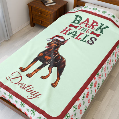 Doberman Pinscher (Red & Rust) Luxury Velveteen Blanket - festive holiday dog lover throw, cozy blanket