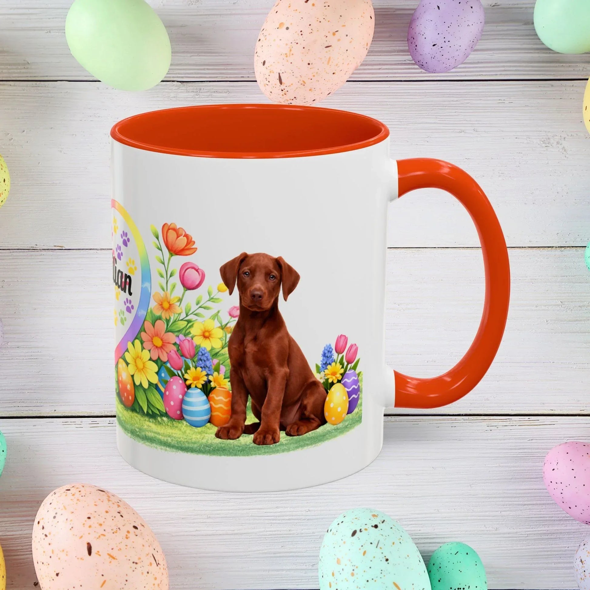 Shop our doberman melanistic red puppy easter mug featuring the 11oz style option from MySisterIsASurvivor.