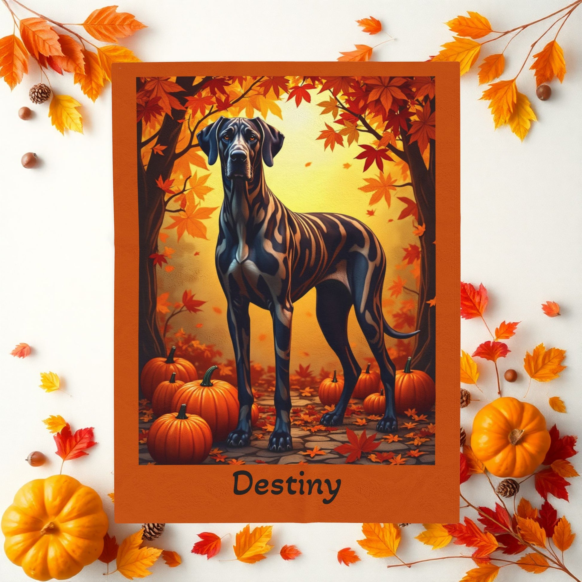 Brindle Great Dane velveteen plush blanket, cozy dog lover throw, personalized gift for gentle giant fans