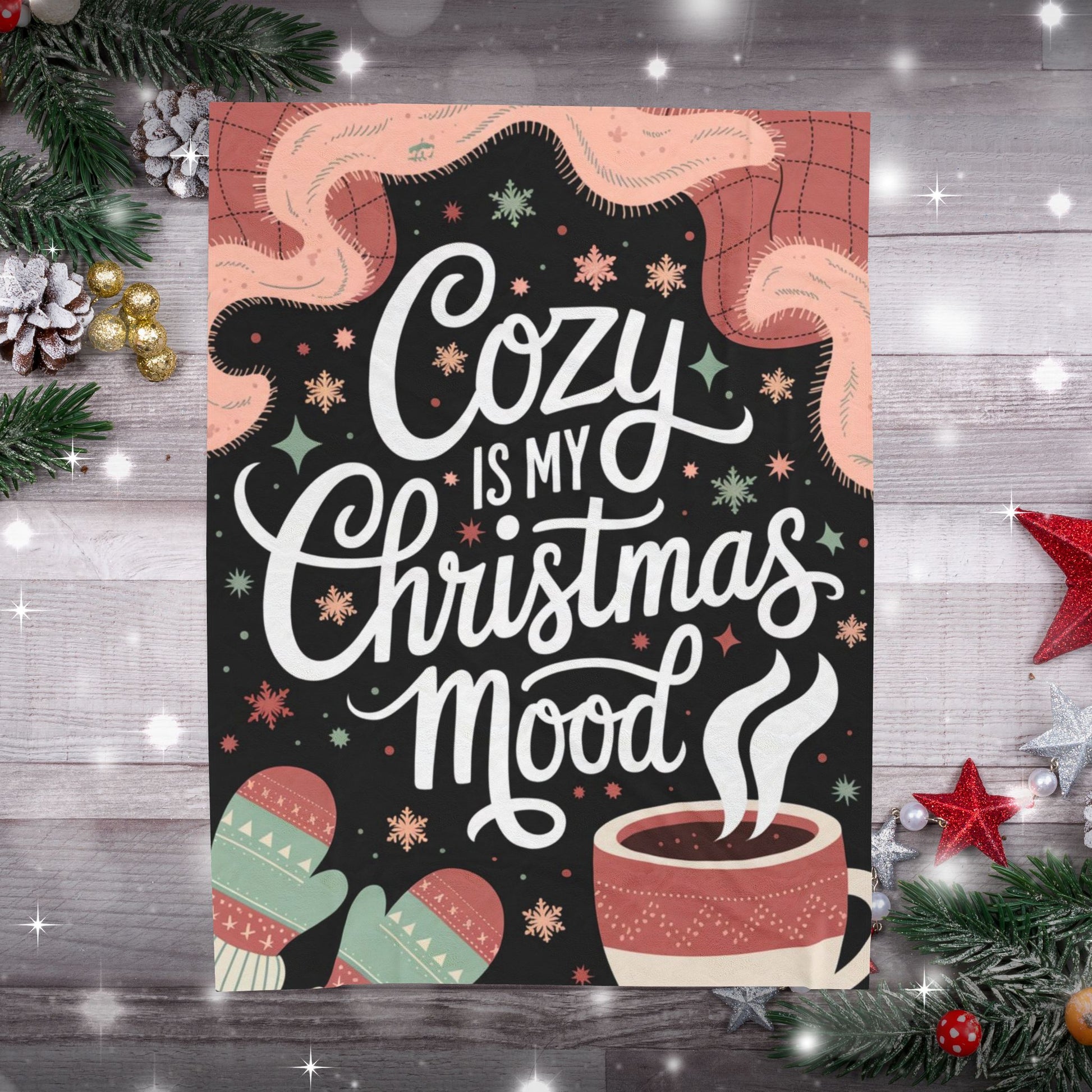 Cozy holiday blanket “Cozy Is My Christmas Mood” soft festive throw for relaxation and joy