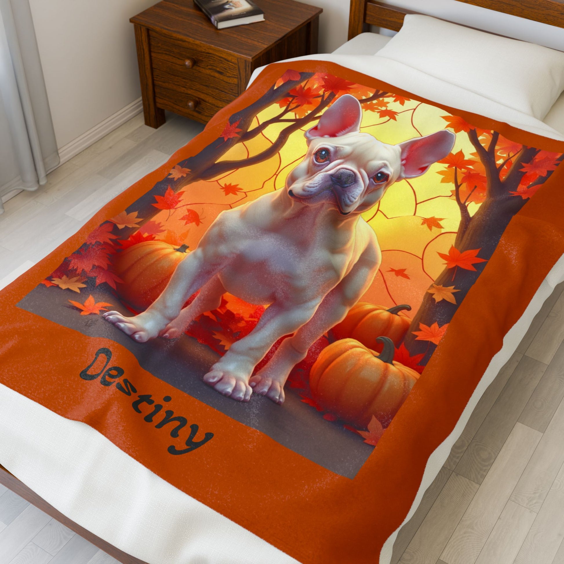 Cream French Bulldog velveteen plush blanket, cozy personalized dog throw for Frenchie owners - MySisterIsASurvivor