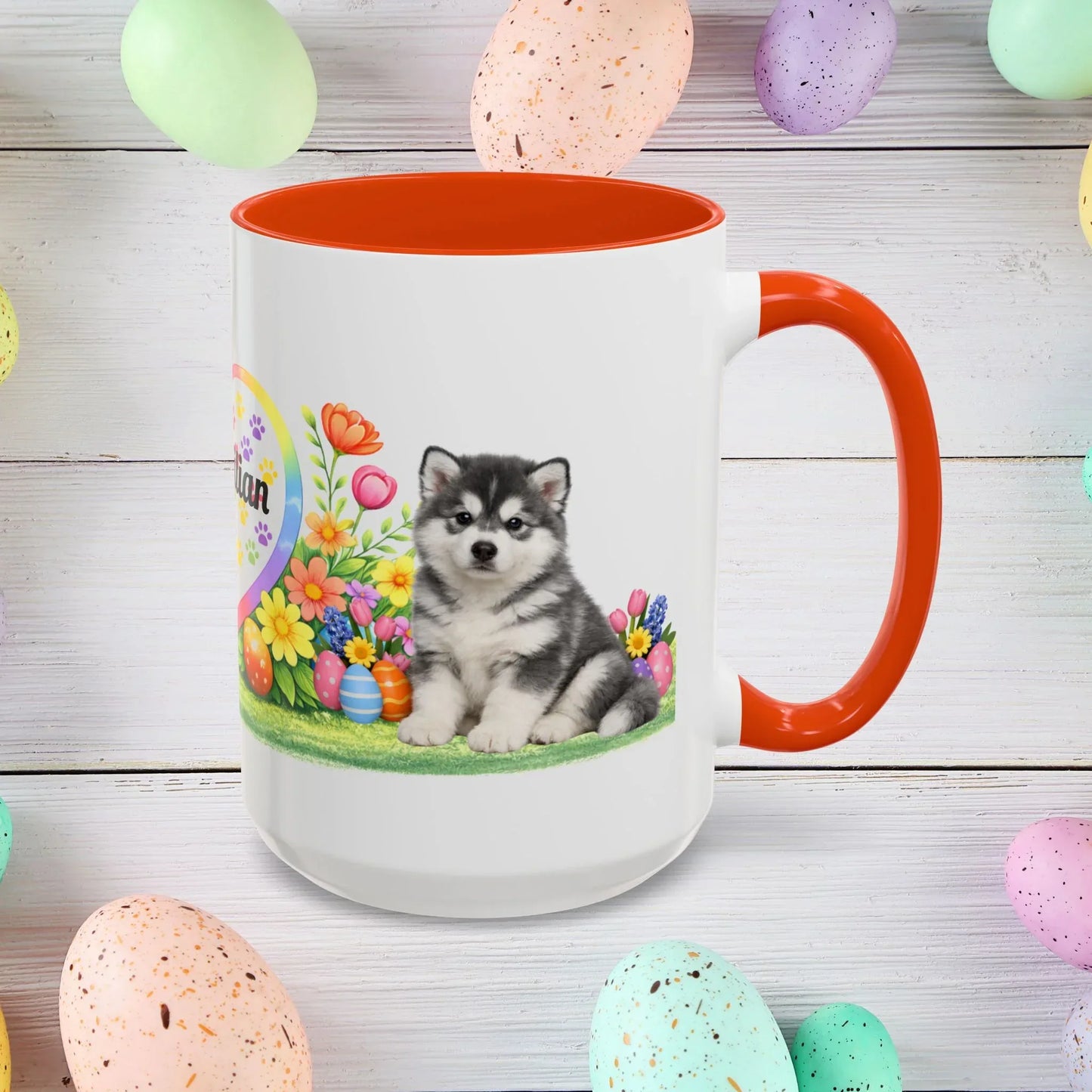 Shop our alaskan malamute blue white puppy easter mug featuring the 15oz style option from MySisterIsASurvivor.