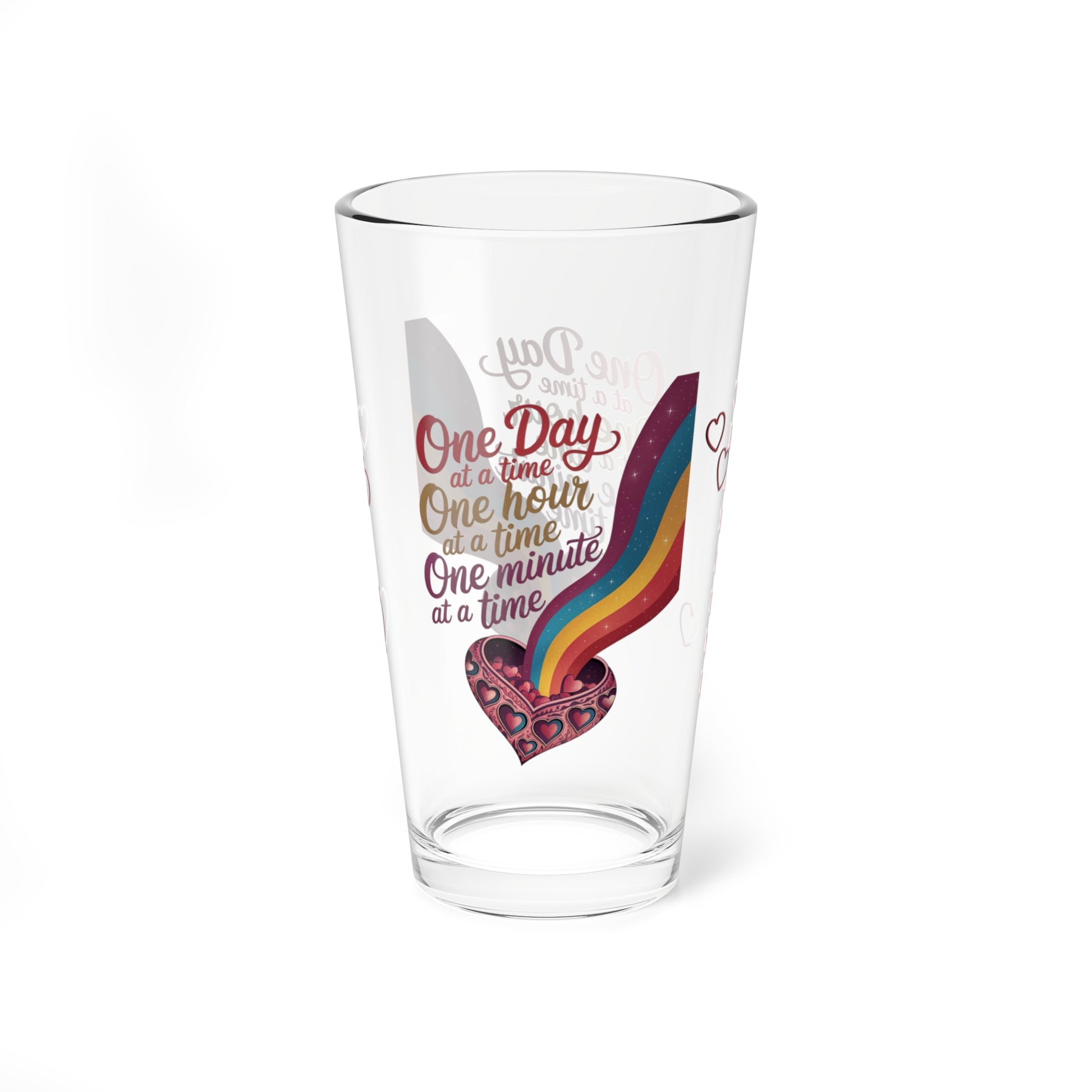 One Day At A Time One Hour At A Time: Personalized Valentine's Day Affirmation Pint Glass – Valentine's Day Self-Care Gift, Mindful Positivity Drinkware