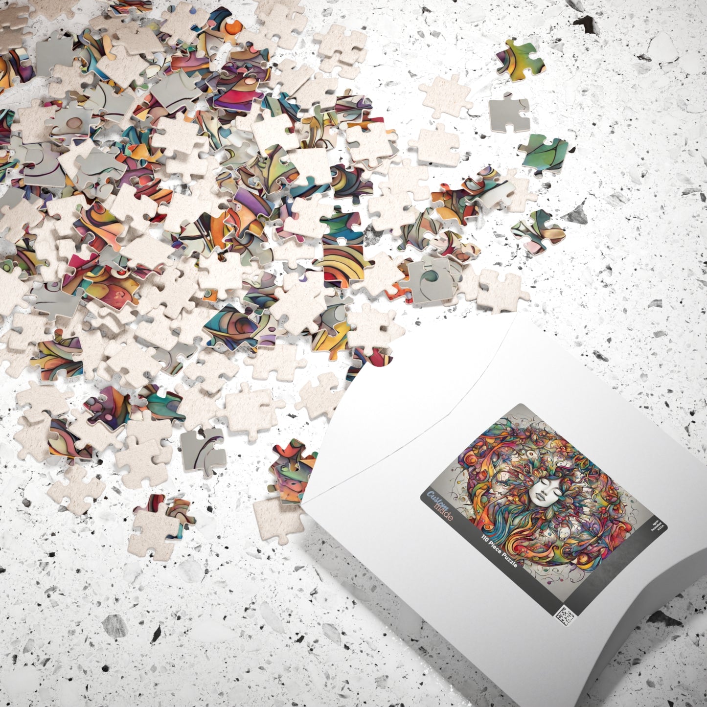 Creative Expression - Psychedelic Woman's Portrait Puzzle with Colorful Swirling Vines and Flowers