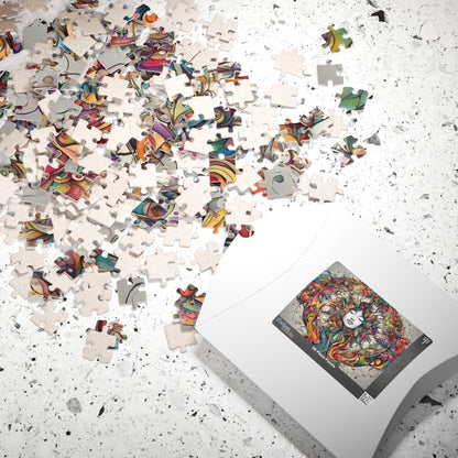 Creative Expression - Psychedelic Woman's Portrait Puzzle with Colorful Swirling Vines and Flowers