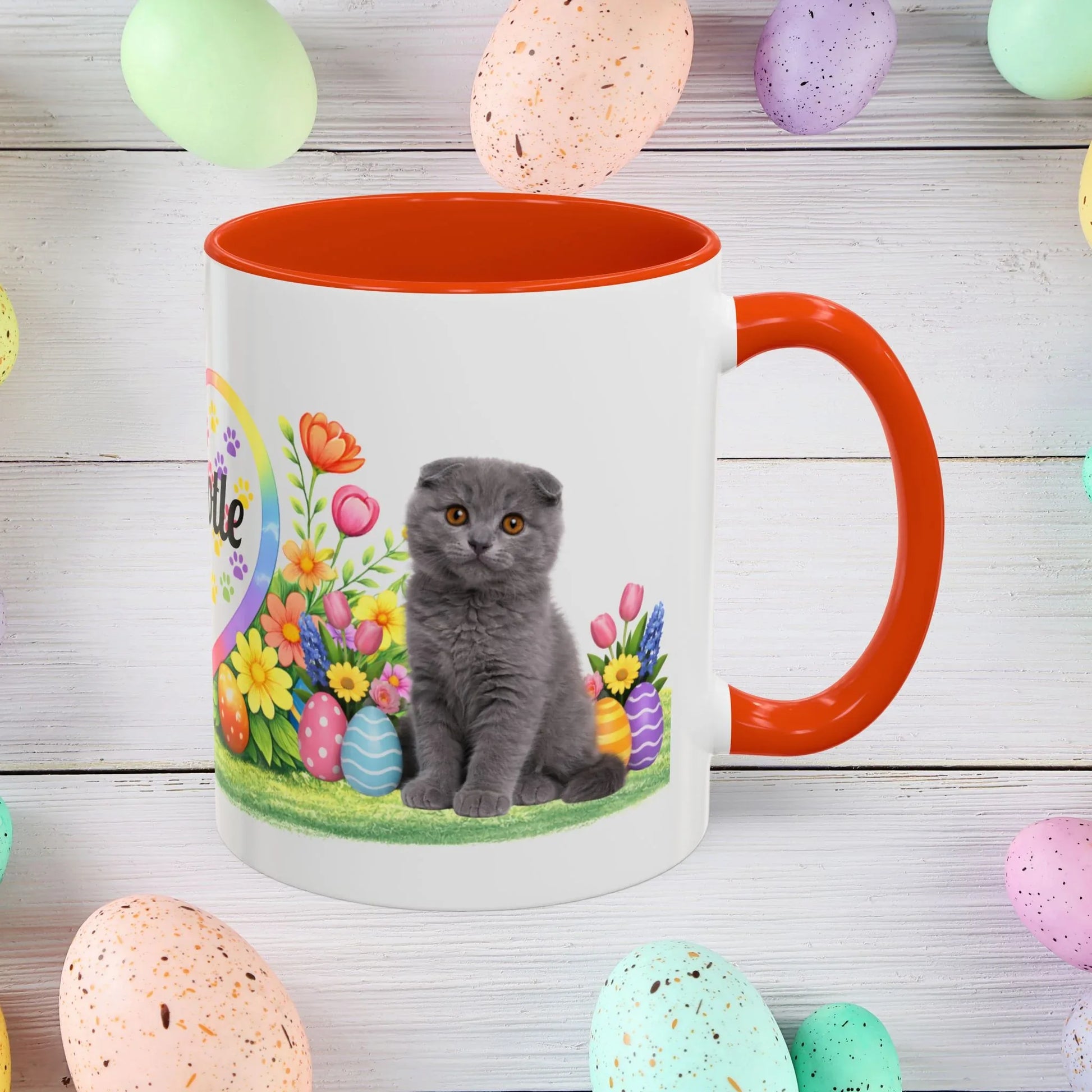 Shop our scottish fold kitten easter mug featuring the 11oz style option from MySisterIsASurvivor.