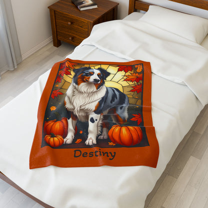 Australian Shepherd Blue Merle Coat Velveteen Blanket, Personalized Dog Throw, Custom Herding Companion Gift