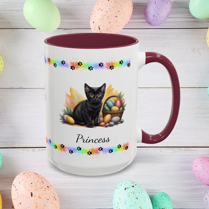 Bombay: Personalized Easter Kitten Coffee Mug - Adorable Cat Design, Mental Health Gift, 11oz & 15oz, 12 Color Choices, Easter Gifts & Décor