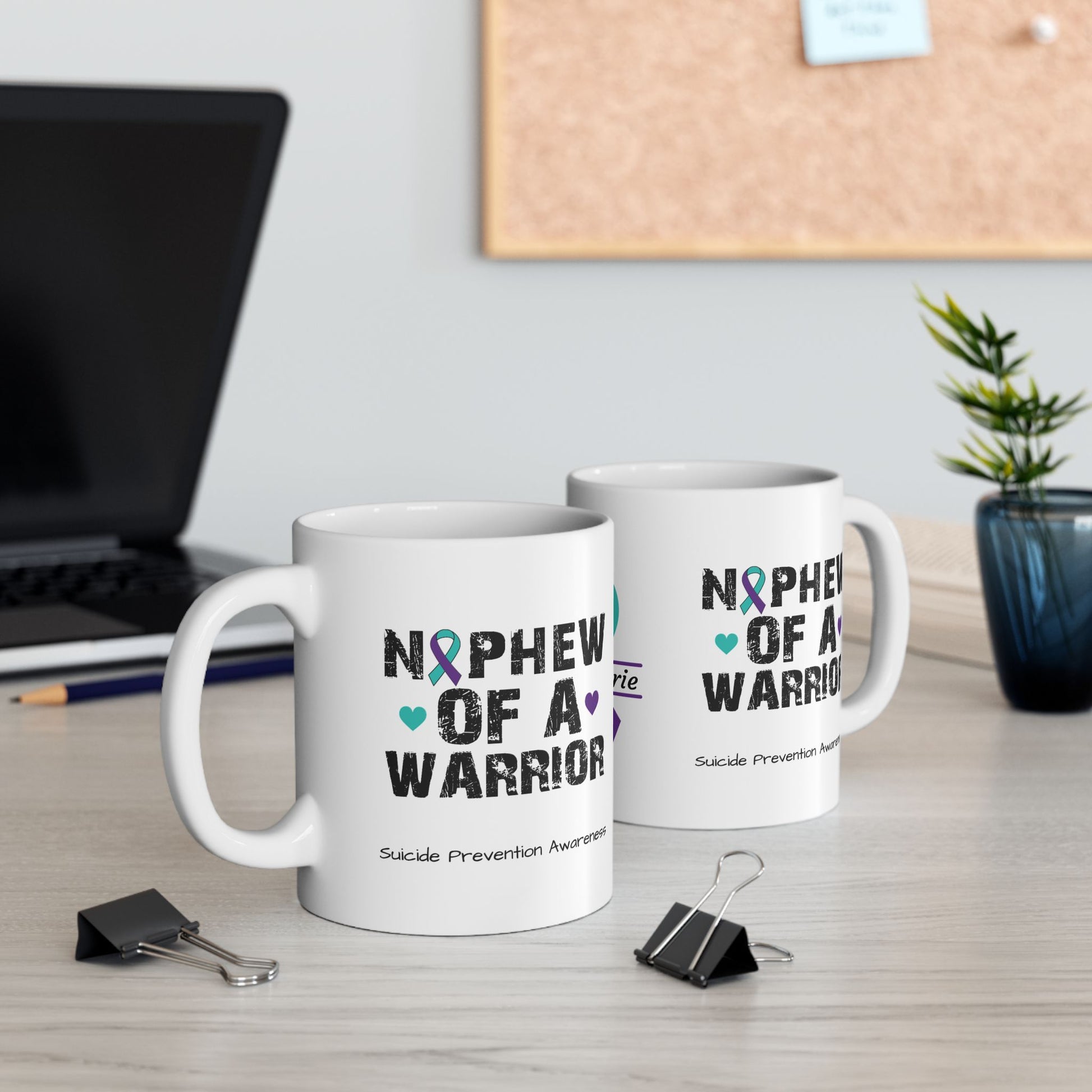Nephew of a Warrior - Personalized Suicide Prevention Awareness Gift, Empowerment and Resilience Ceramic Mug, Support for Survivors