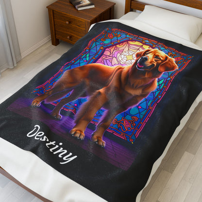Golden Retriever Dark Coat Personalized Velveteen Plush Blanket, Custom Dog Art Throw for Humans