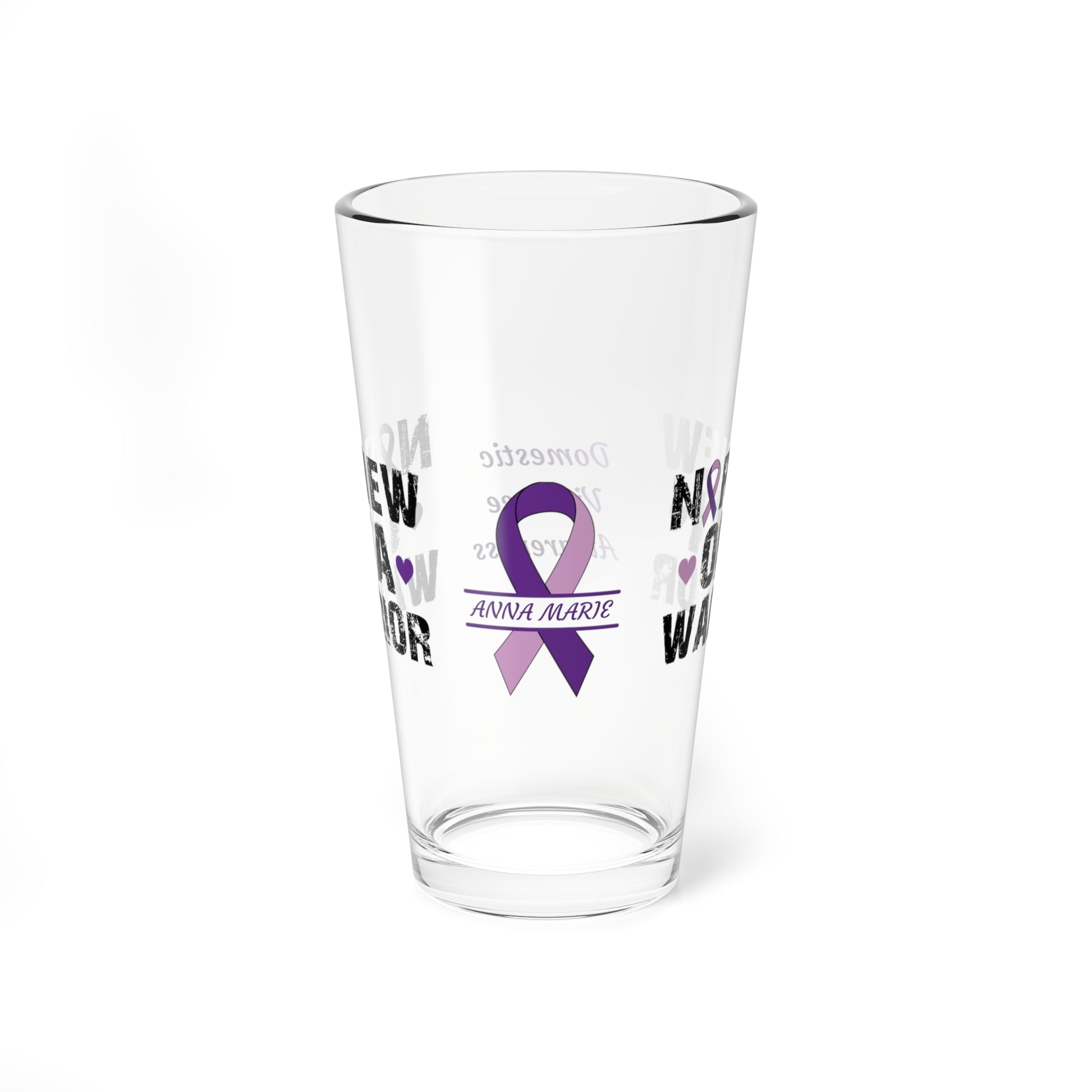 Nephew of a Warrior: Personalized Domestic Violence Awareness Warrior Pint Glass - Proud Family Member