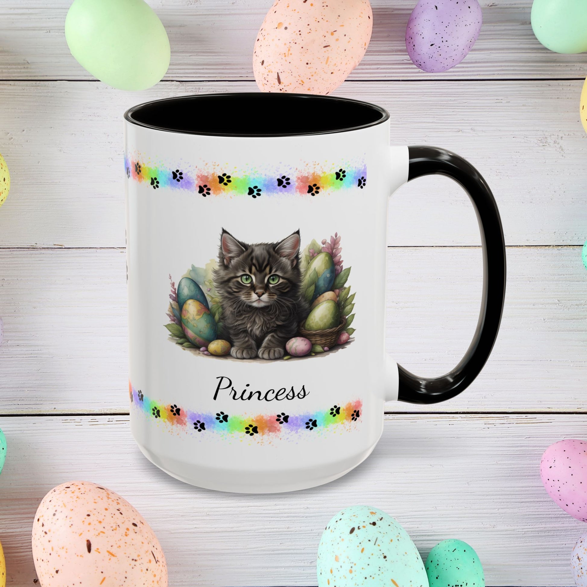 Maine Coon: Personalized Easter Kitten Coffee Mug - Adorable Cat Design, Mental Health Gift, 11oz & 15oz, 12 Color Choices, Easter Gifts & Décor