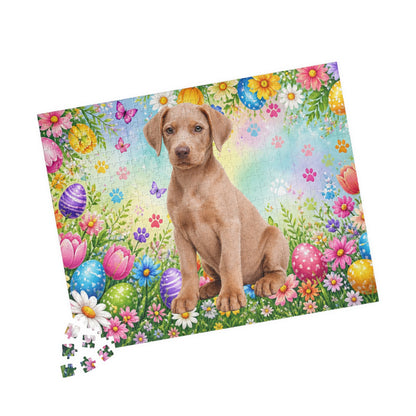 Doberman (Fawn) Easter Puppy Puzzle - Wildflowers, Painted Eggs, and Spring Butterflies