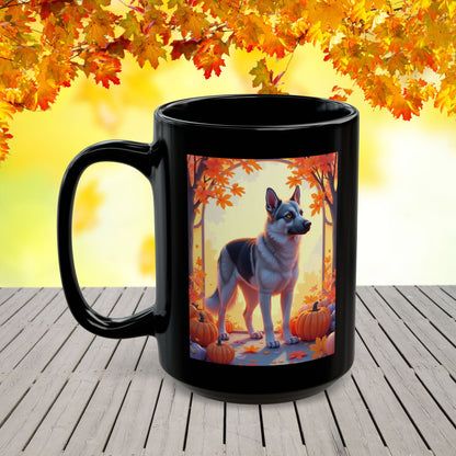 Black & Silver German Shepherd Autumn Personalized Mug - Custom Dog Owner Gift for Cozy Fall Days