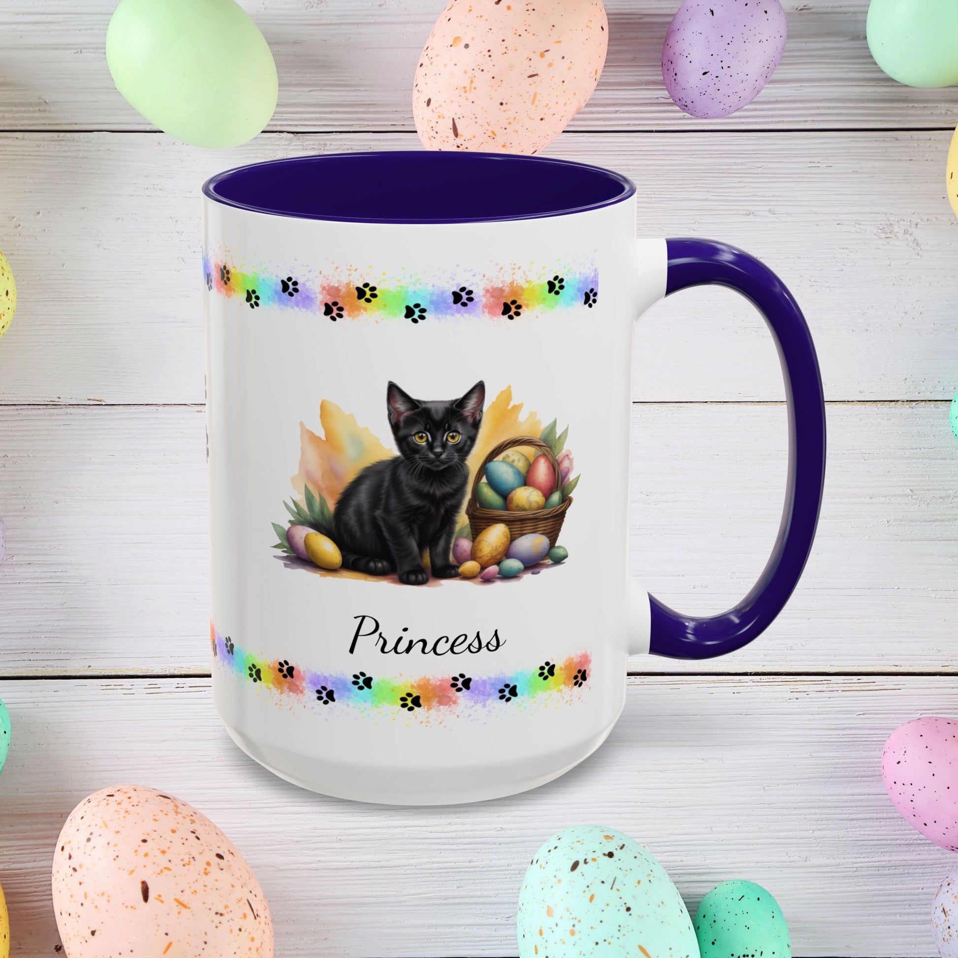 Bombay: Personalized Easter Kitten Coffee Mug - Adorable Cat Design, Mental Health Gift, 11oz & 15oz, 12 Color Choices, Easter Gifts & Décor