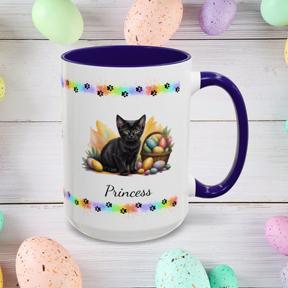 Bombay: Personalized Easter Kitten Coffee Mug - Adorable Cat Design, Mental Health Gift, 11oz & 15oz, 12 Color Choices, Easter Gifts & Décor