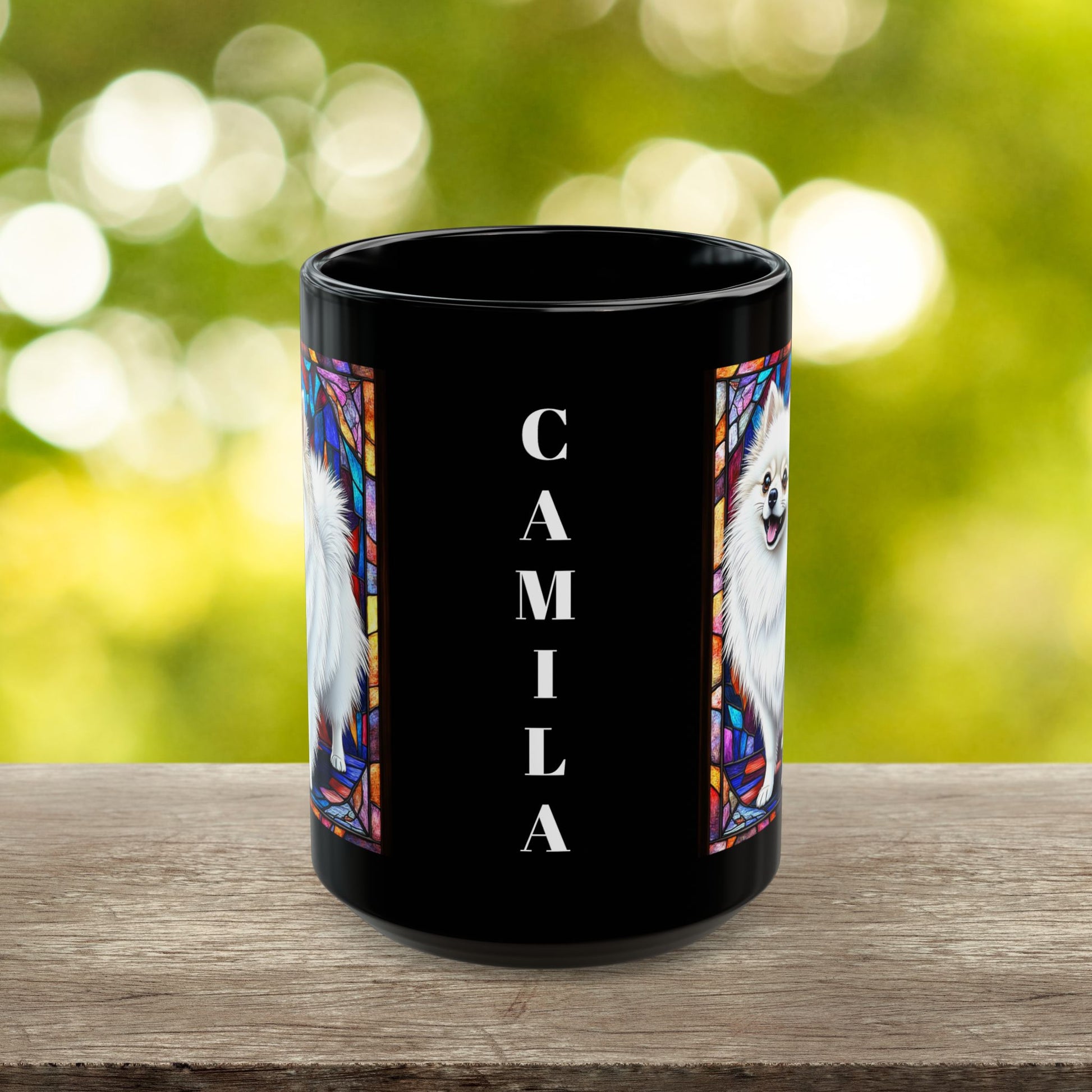 White Pomeranian custom name mug for dog moms and dads