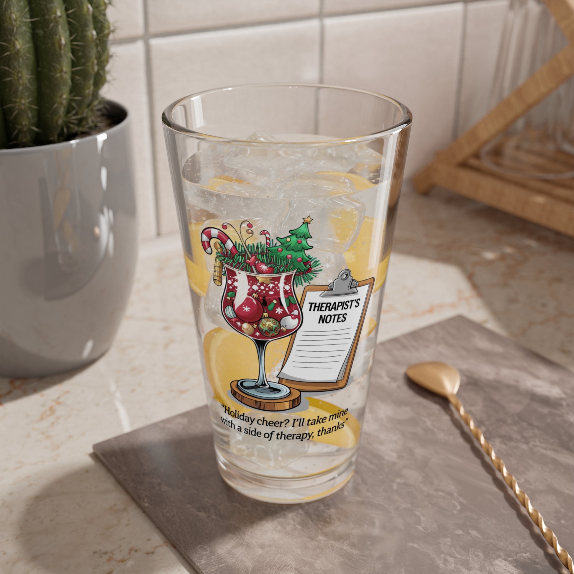 Holiday Cheer? I'll Take Mine With A Side Of Therapy, Thanks, Christmas Pint Glass, 16oz