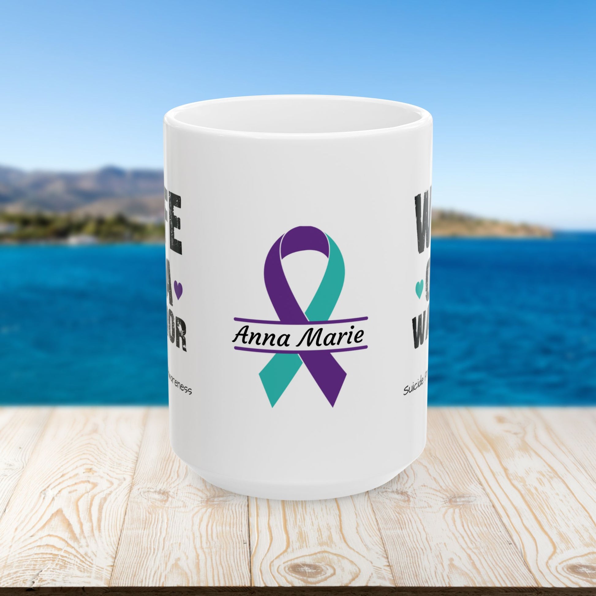 Wife of a Warrior - Personalized Suicide Prevention Awareness Gift, Empowerment and Resilience Ceramic Mug, Support for Survivors