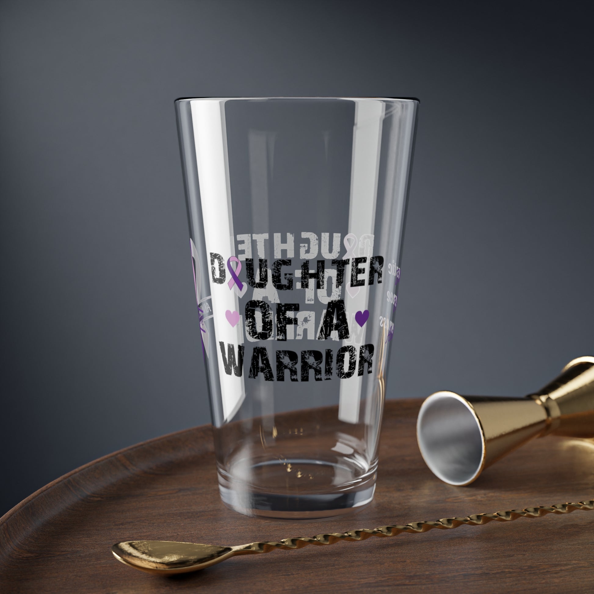 Daughter of a Warrior: Personalized Domestic Violence Awareness Warrior Pint Glass - Proud Family Member