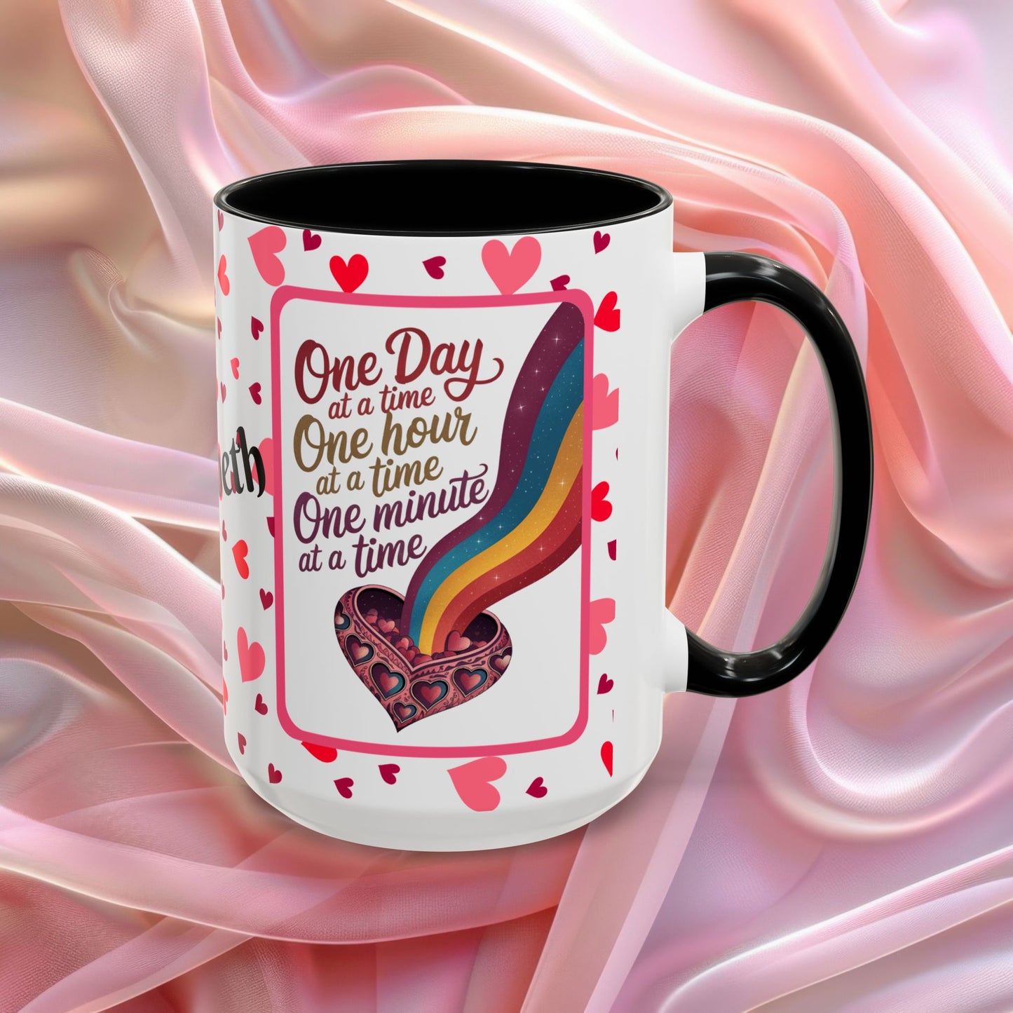 One Day At A Time Valentines mug promoting calm and patience, supportive Valentine coffee cup