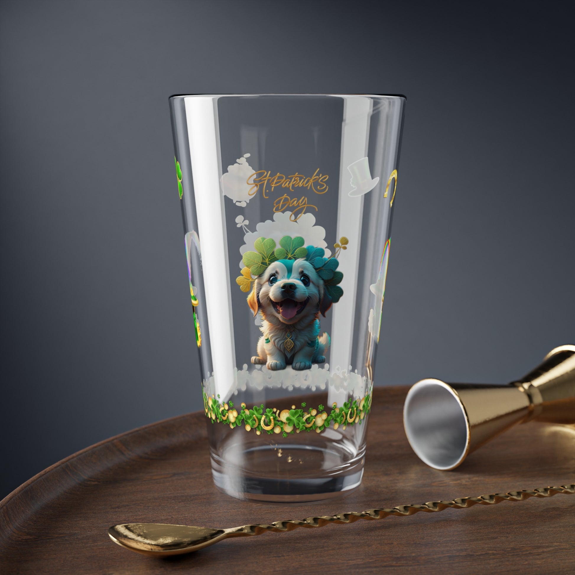 Pawsitive Paddy's Parade: Mindful St. Patrick's Day 16oz Pint Glasses - Festive Design for Positivity & Wellness