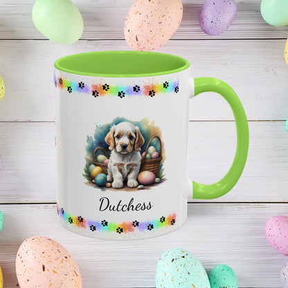 Cocker Spaniel (Orange & White): Personalized Easter Puppy Coffee Mug - Adorable Dog Design, Mental Health Gift, 11oz & 15oz, 12 Color Choices, Easter Gifts & Décor