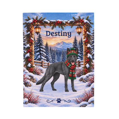Belgian Malinois (Blue Slate Coat) - Custom Name Woodland Throw, Personalized Winter Dog Dad Blanket