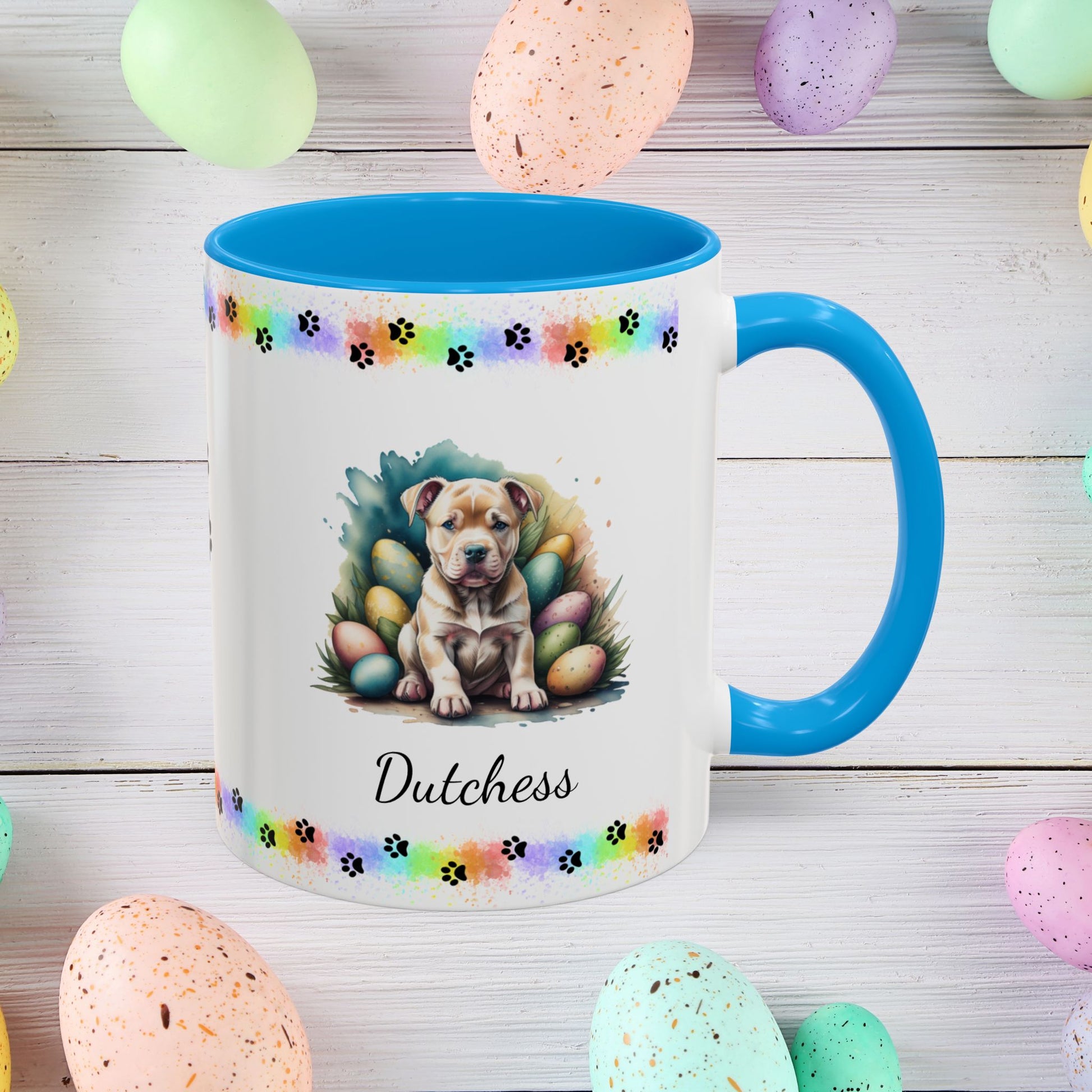 Pitbull (Tan): Personalized Easter Puppy Coffee Mug - Adorable Dog Design, Mental Health Gift, 11oz & 15oz, 12 Color Choices, Easter Gifts & Décor