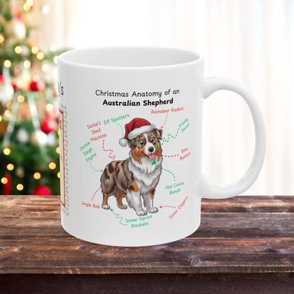 Red Merle Australian Shepherd dog anatomy Christmas mug, personalized festive coffee cup
