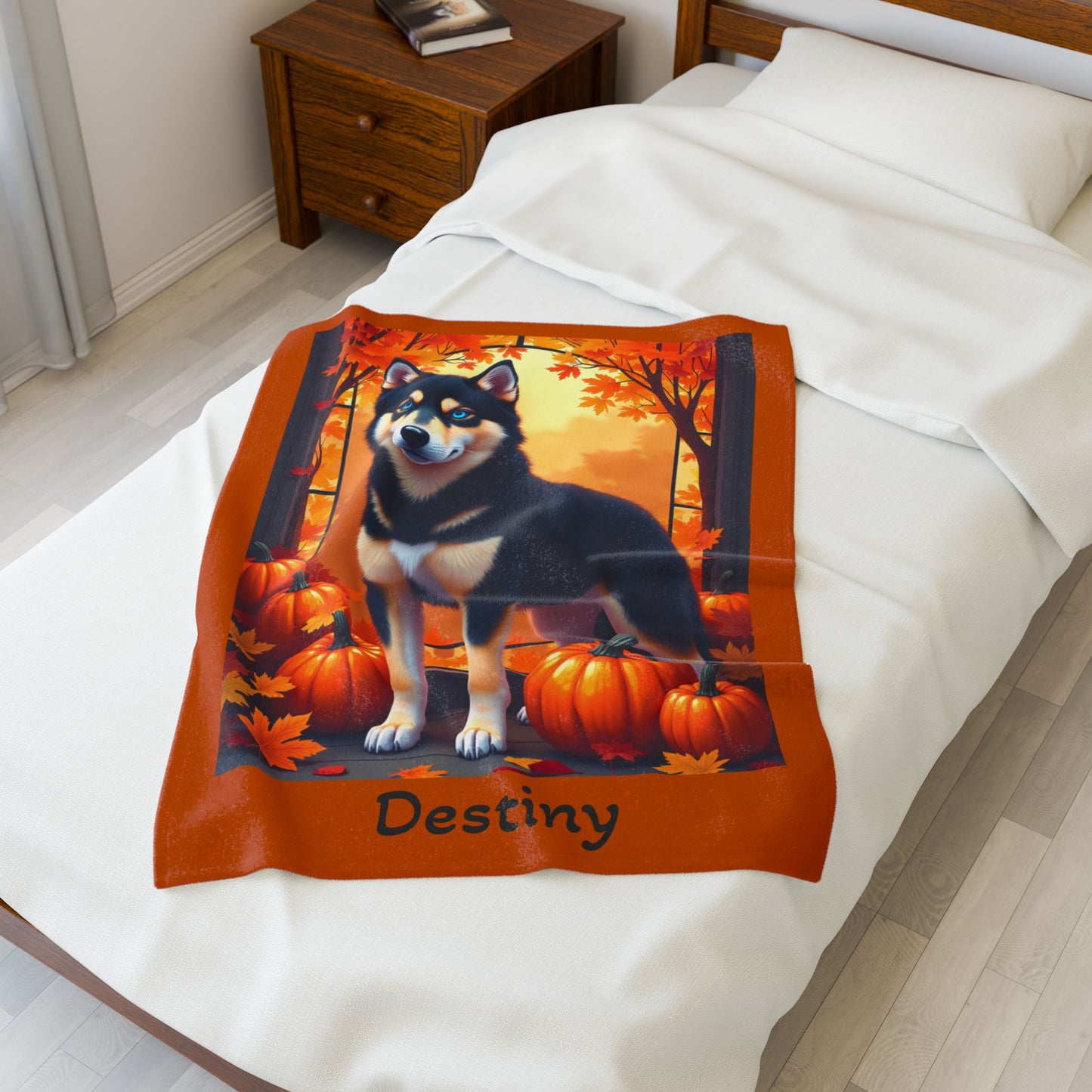 Black and Tan Husky blue eyes velveteen plush blanket, custom dog throw for Husky fans and owners - MySisterIsASurvivor