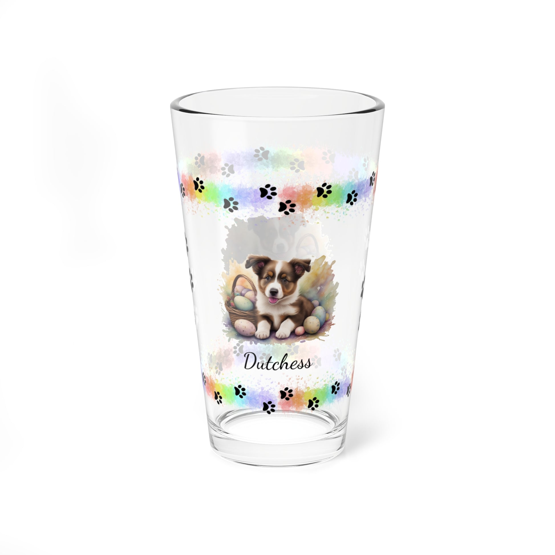 Border Collie (Brown & White) Personalized Easter Puppy 16oz Pint Glass - Custom Dog Design, Mental Health Gift, Easter Décor, and Festive Celebrations