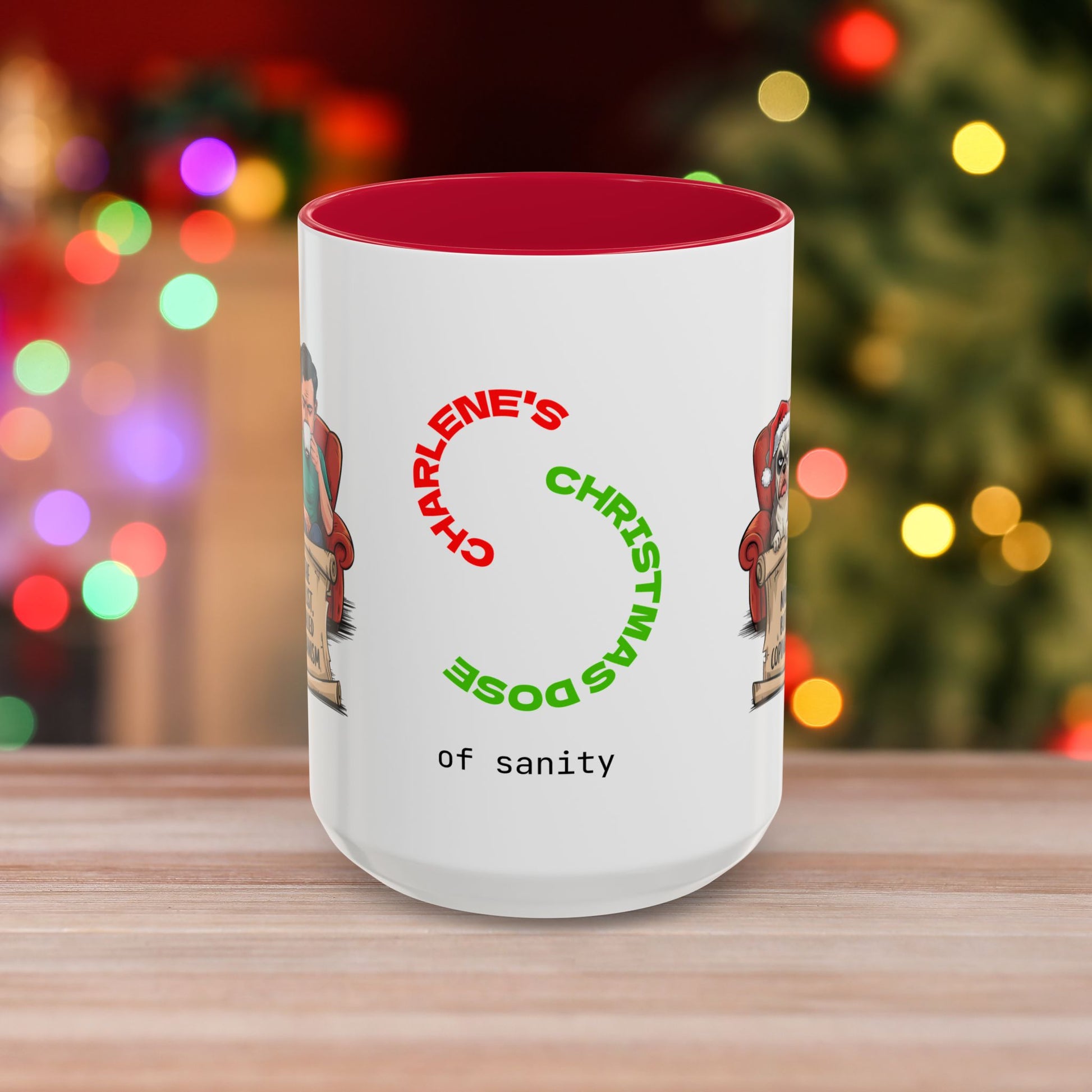 I'm On The Naughty List, But It's Called 'Coping Mechanism' – Christmas Mug with Male and Dog Design and Accent Color
