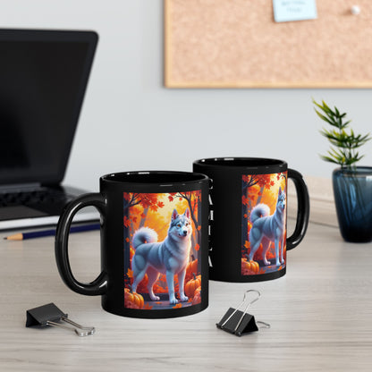 Silver Siberian Husky (Amber Eyes) autumn coffee mug, personalized gift for Husky lovers and dog parents