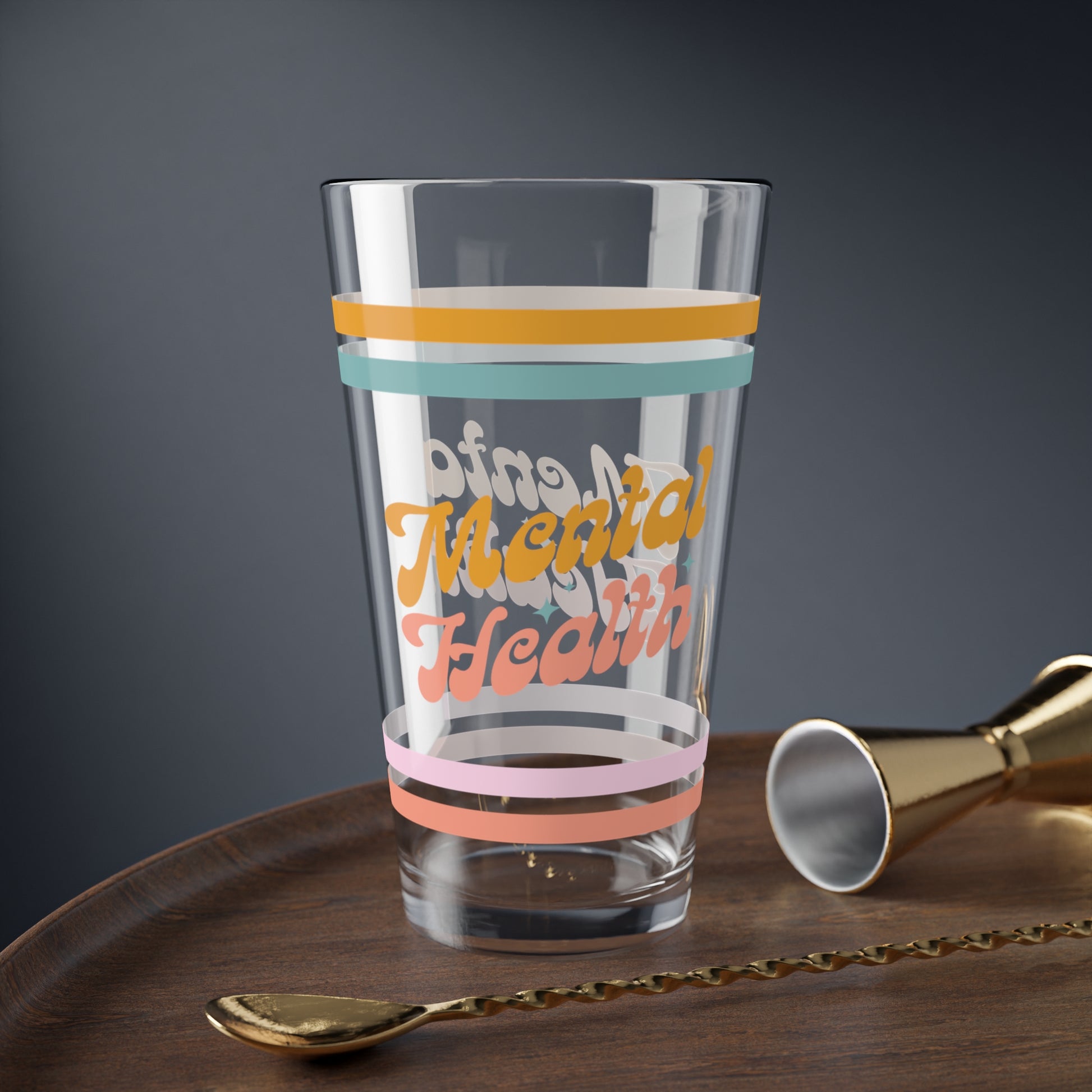 Mental Health Retro Pint Glass - 16oz Mental Health Drinkware, Clear Glass for Beverages