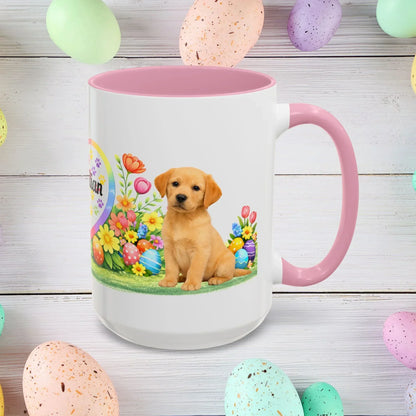 Shop our labrador retriever yellow golden puppy easter mug featuring the 15oz style option from MySisterIsASurvivor.