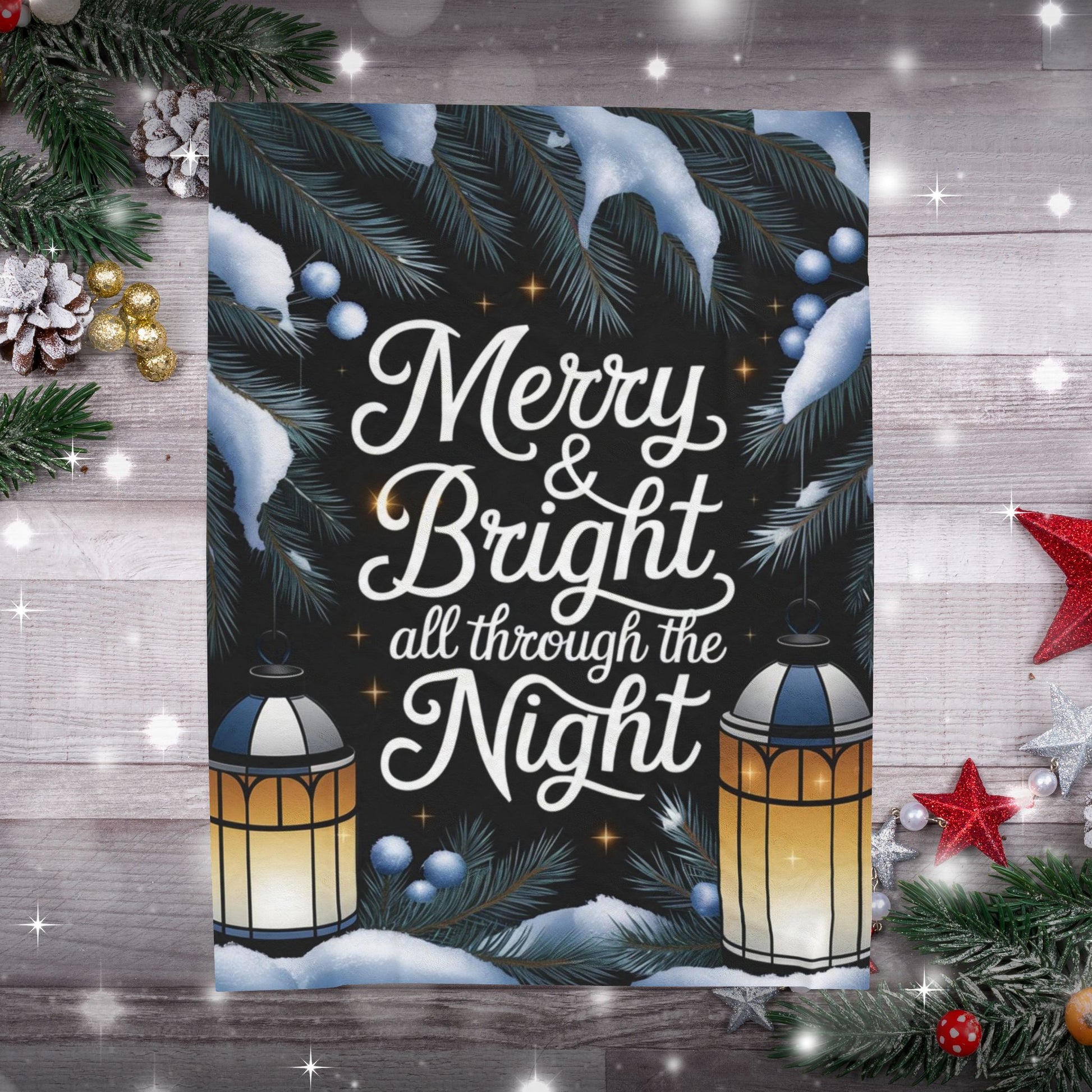 Cozy Christmas blanket “Merry & Bright, All Through the Night” festive throw for comfort and joy