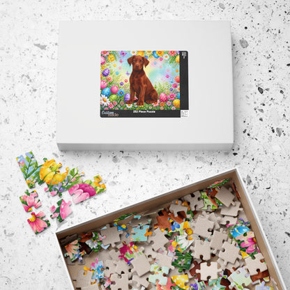Doberman (Red) Easter Puppy Puzzle - Spring Blooms, Colorful Eggs, and Garden Joy