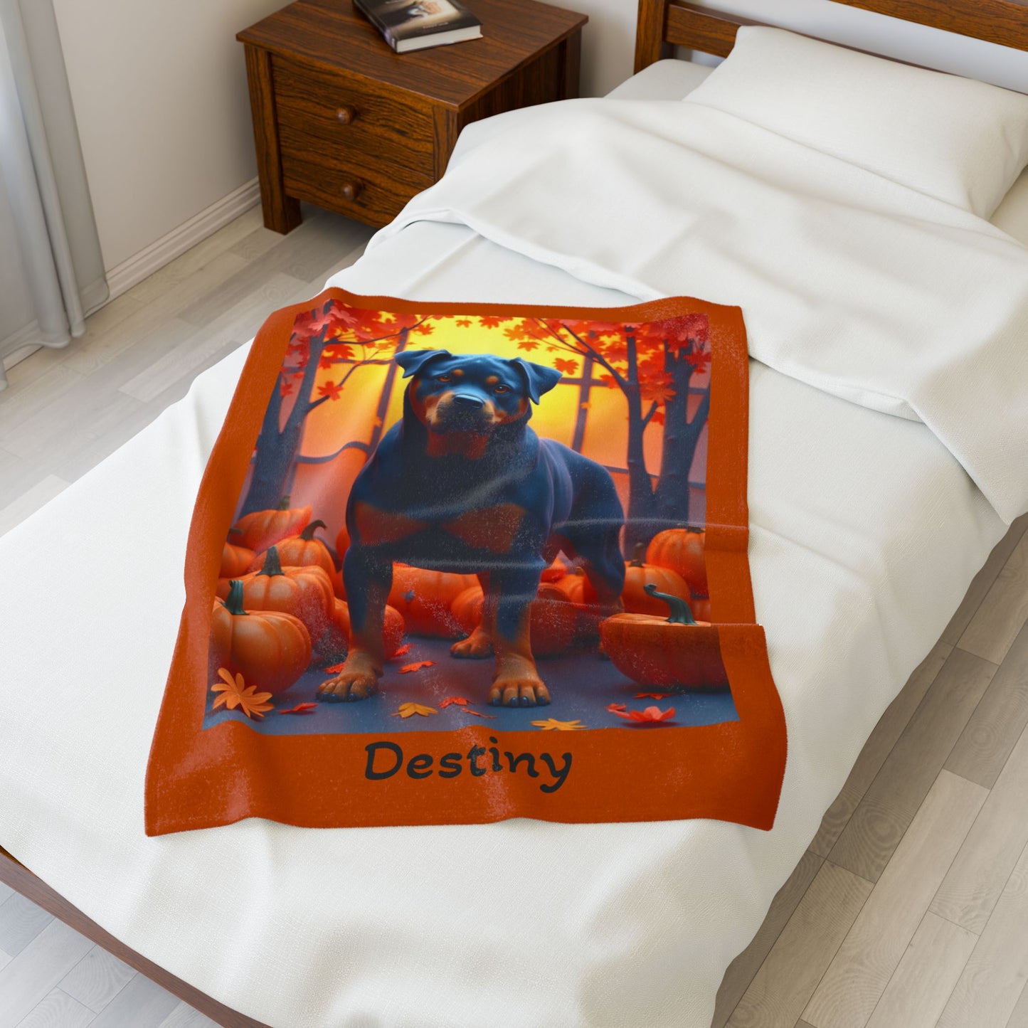 Blue Rottweiler Velveteen Plush Blanket Custom with Name, Cozy Dog Art Throw for Loyal Rottie Fans - MySisterIsASurvivor