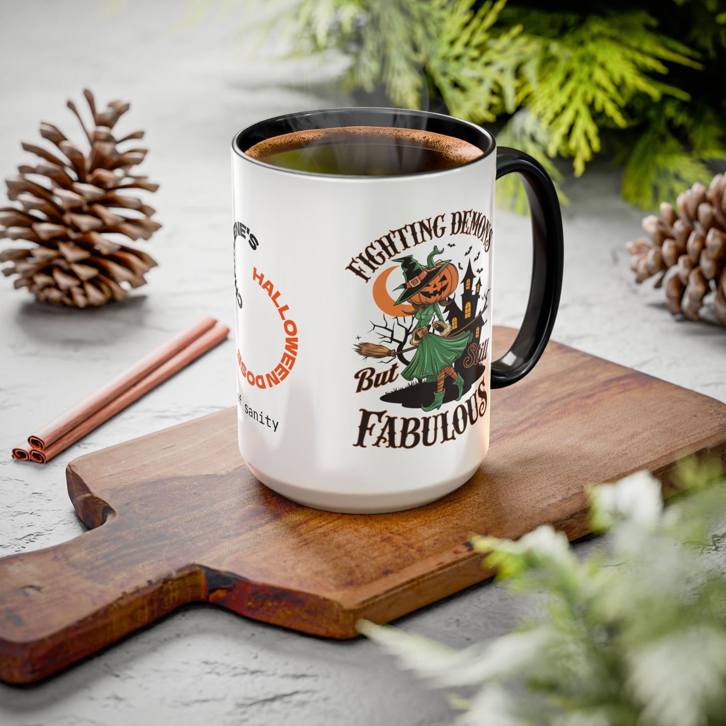 Fighting Demons But Still Fabulous - Personalized Halloween Mug for Mental Health Warriors