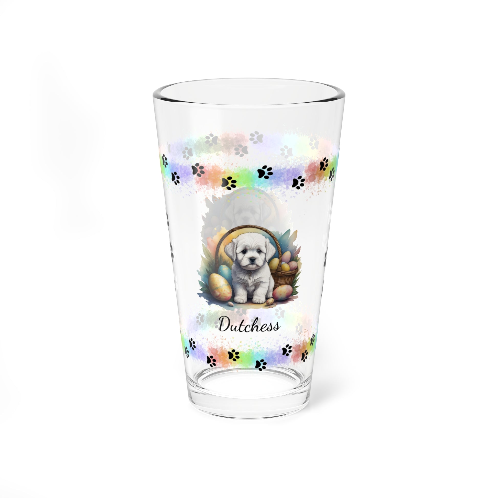 Bichon Frise Personalized Easter Puppy 16oz Pint Glass - Custom Dog Design, Mental Health Gift, Easter Décor, and Festive Celebrations