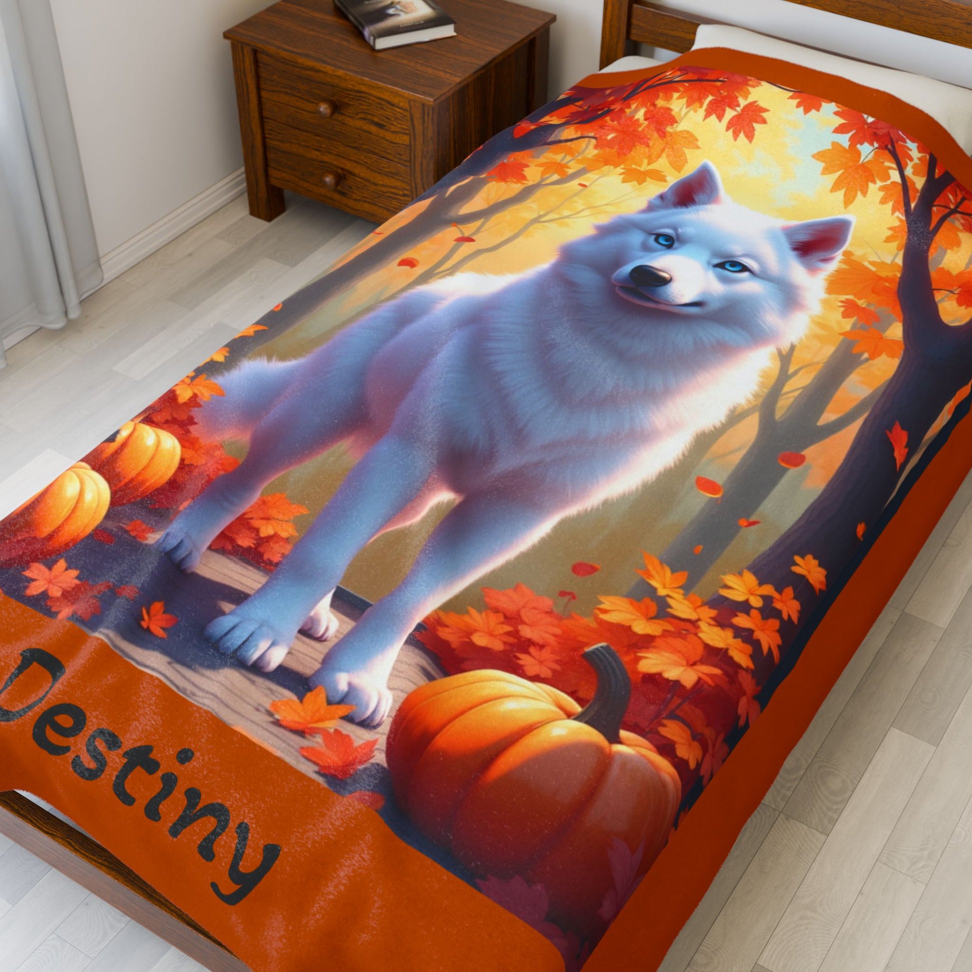 White Husky blue eyes velveteen plush blanket, personalized dog throw for Husky parents - MySisterIsASurvivor