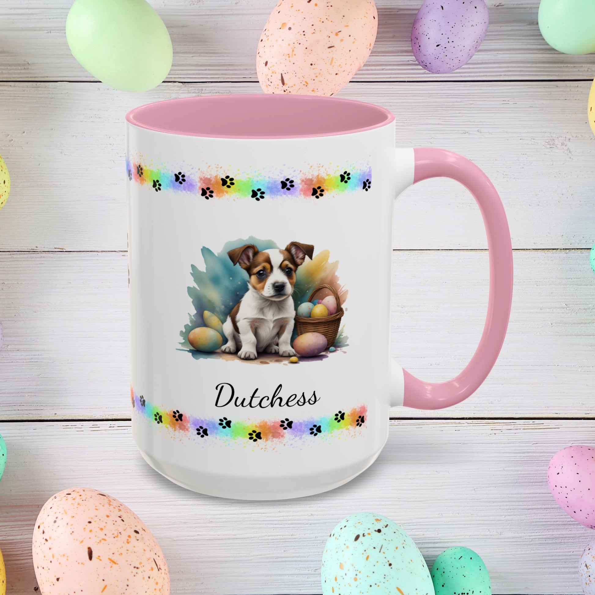 Jack Russell Terrier (Brown & White): Personalized Easter Puppy Coffee Mug - Adorable Dog Design, Mental Health Gift, 11oz & 15oz, 12 Color Choices, Easter Gifts & Décor