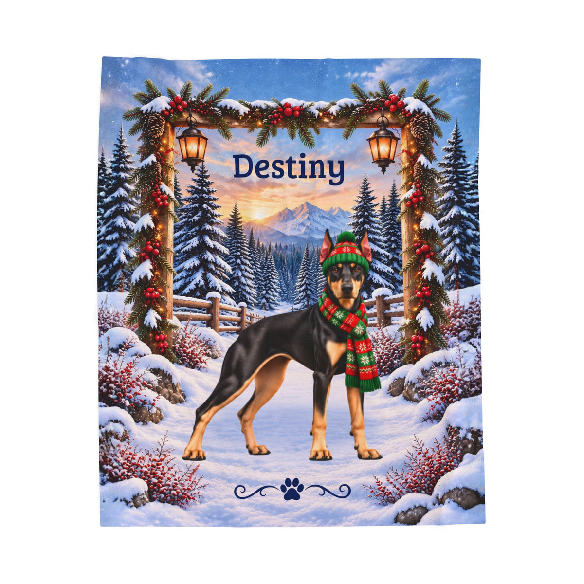 Doberman (Black & Fawn Coat) - Personalized Winter Blanket, Snowy Mountain Velveteen Throw