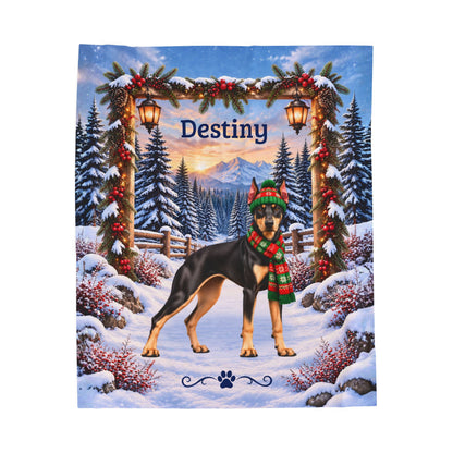 Doberman (Black & Fawn Coat) - Personalized Winter Blanket, Snowy Mountain Velveteen Throw