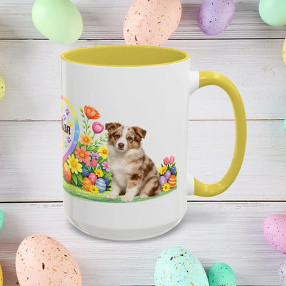 Shop our premium border collie red merle puppy easter mug from MySisterIsASurvivor.