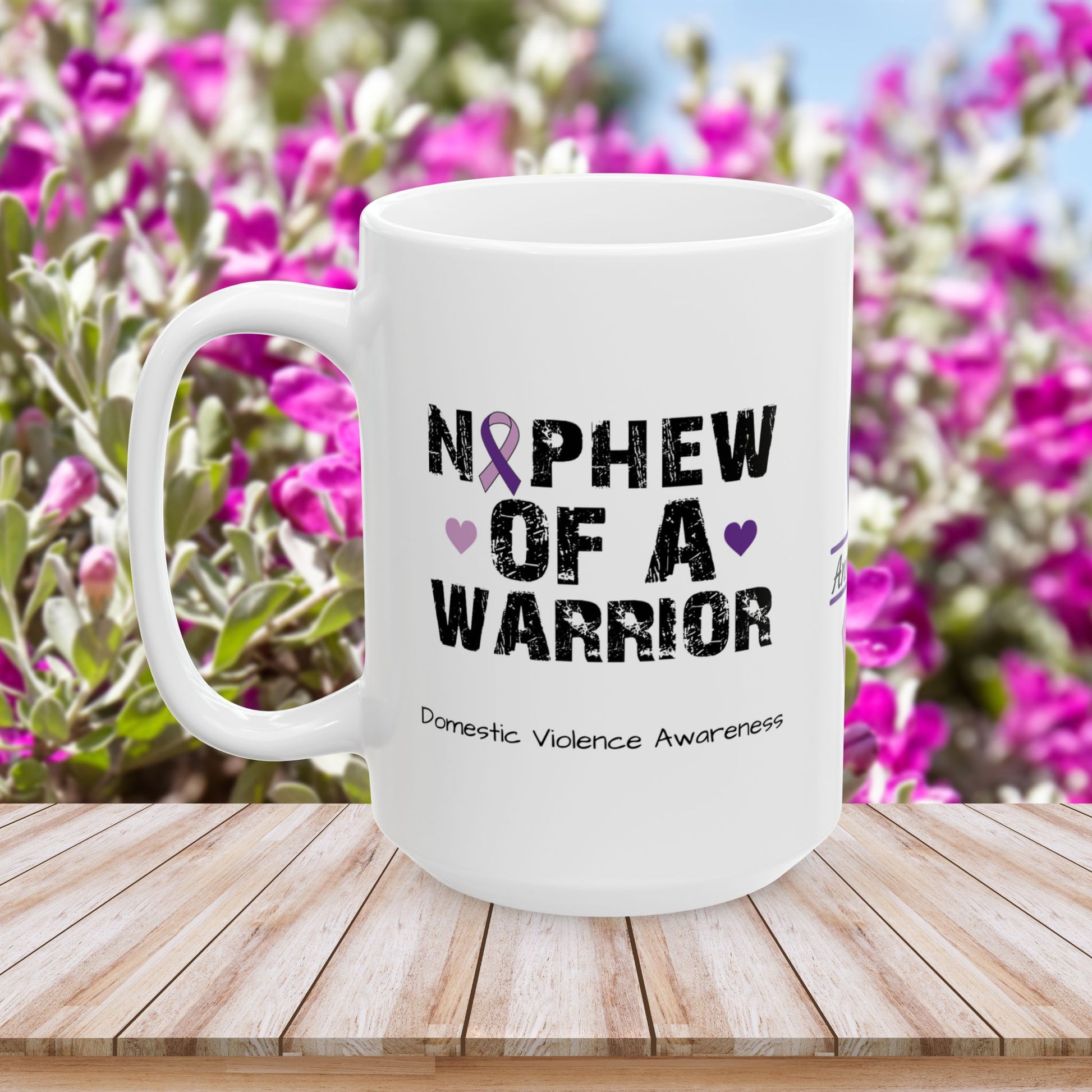 Nephew of a Warrior - Personalized Domestic Violence Awareness Gift, Empowerment and Resilience Ceramic Mug, Support for Survivors