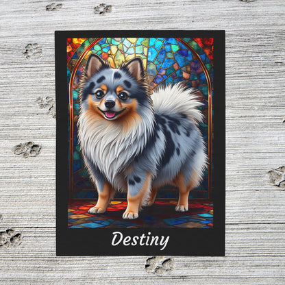 Pomeranian Blue Merle Coat Blanket, Velveteen Plush Stained Glass Dog Throw, Unique Pet Lover Gift